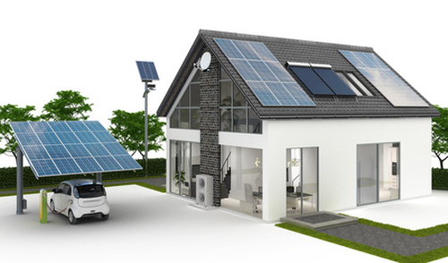 Energieversorgung Haus mit PV Solarcarport Waermepumpe Energiespeicher